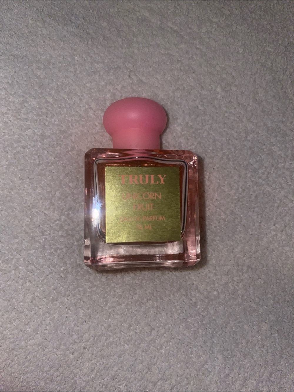 TRULY Pink Glass Perfume Bottle with Gold Label
